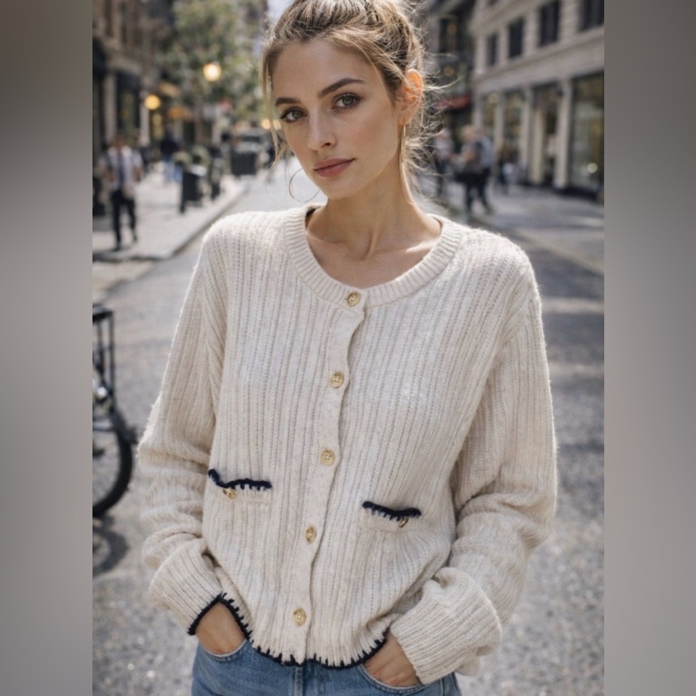 Song of Style | Cream Cardigan with Gold Button Detail, Old Money, Classic